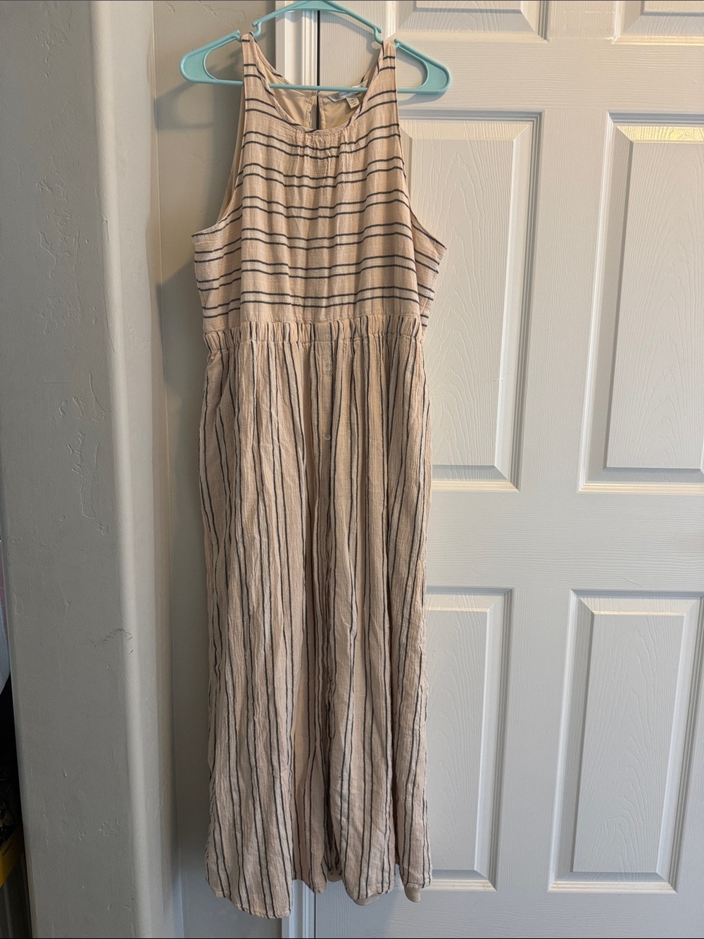 LC Lauren Conrad Cream Maxi Dress with Charcoal Stripes